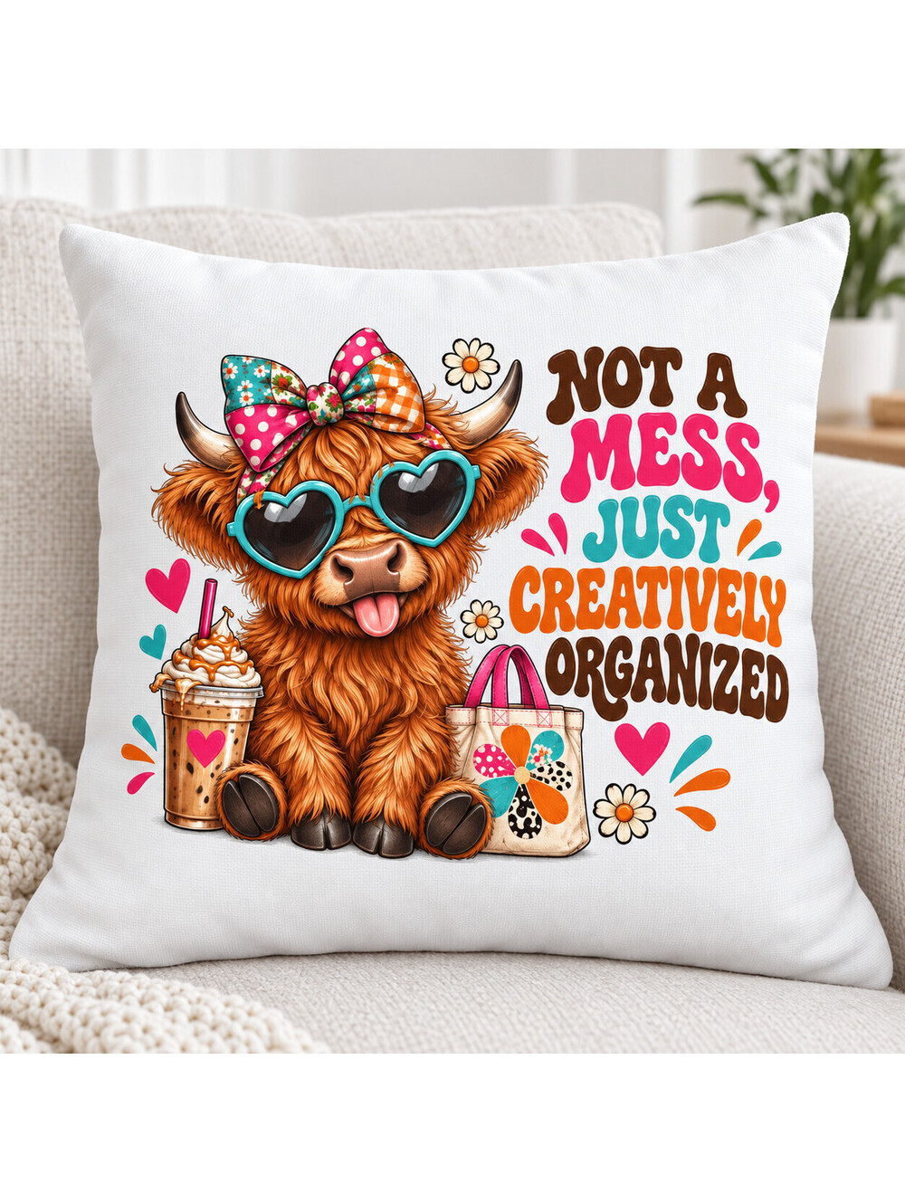 Not a Mess Creatively Organized Cow DTF Transfer 10 Inch Pack of 4